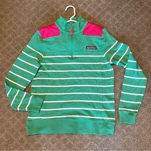 Vineyard Vines Green and Pink Quarter Zip Shep Shirt